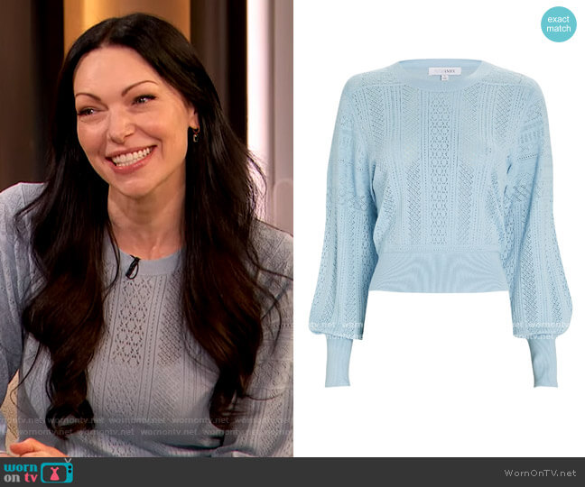 Cyndi Pointelle Sweater by Intermix worn by Laura Prepon on The Drew Barrymore Show