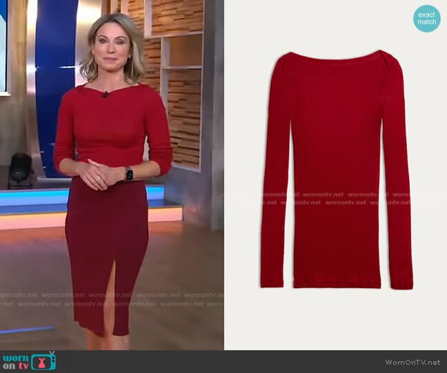 Tubular Wool and Silk Boat-Neck Jumper by Intimissimi worn by Amy Robach on Good Morning America