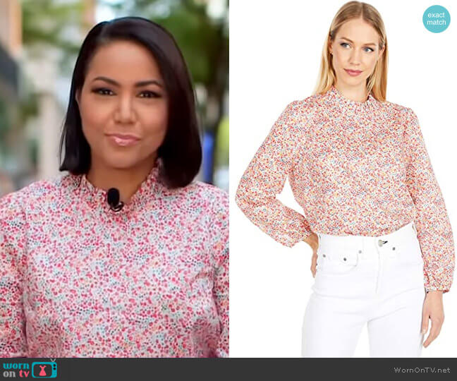 WornOnTV: Stephanie’s pink floral mock neck blouse on Good Morning