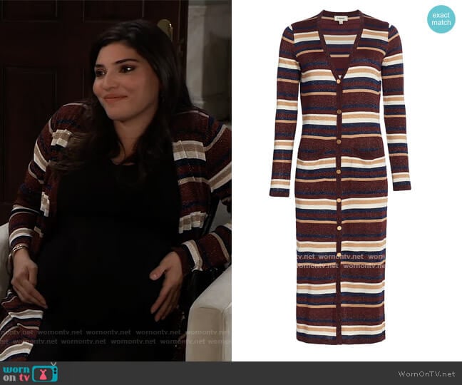 Lurex Striped Cardigan by L'Agence worn by Brook Lynn Quartermaine (Amanda Setton) on General Hospital