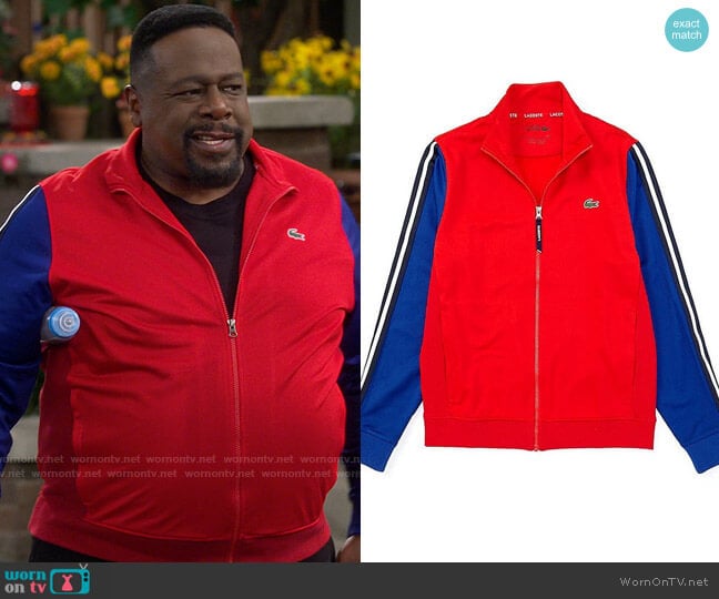 Lacoste Color Block Full-Zip Track Jacket worn by Calvin (Cedric The Entertainer) on The Neighborhood