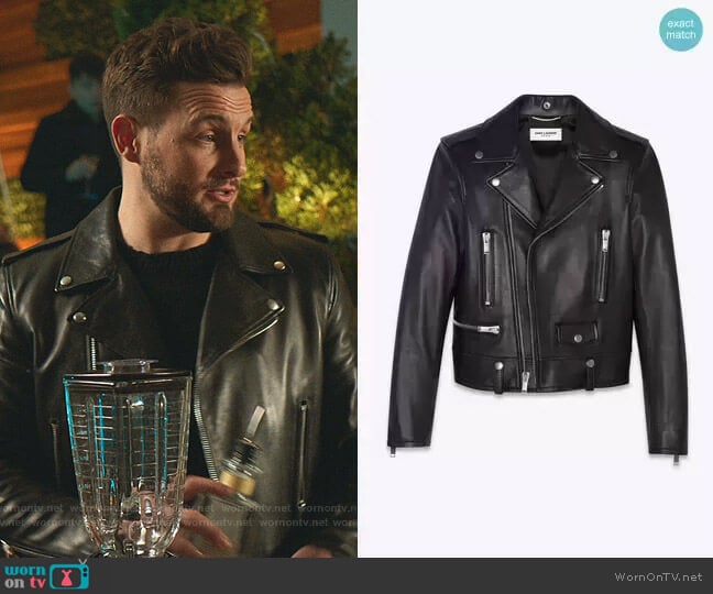 Leather Moto Jacket by Saint Laurent worn by Nico Tortorella on Younger