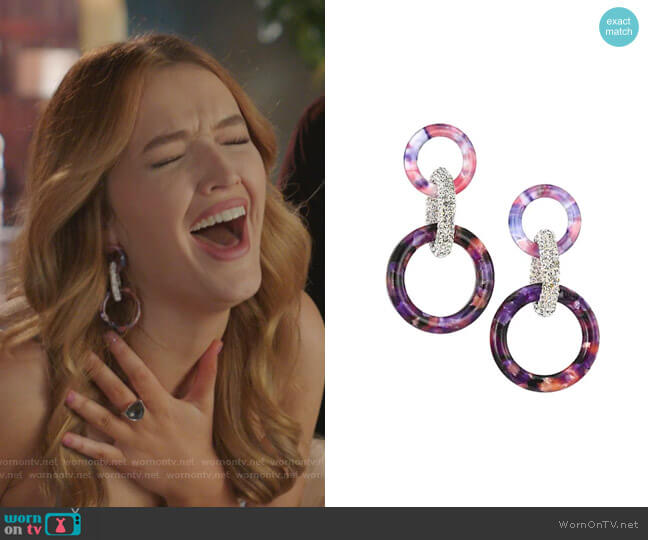 Crystal & Acetate Triple Hoop Earrings by Lele Sadoughi worn by Kirby Anders (Maddison Brown) on Dynasty