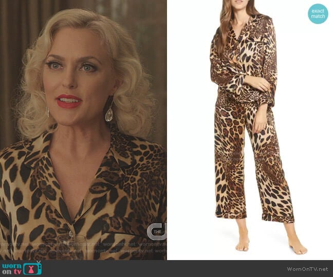 Leopard Print Satin Pajamas by Natori worn by Alexis Carrington (Elaine Hendrix) on Dynasty