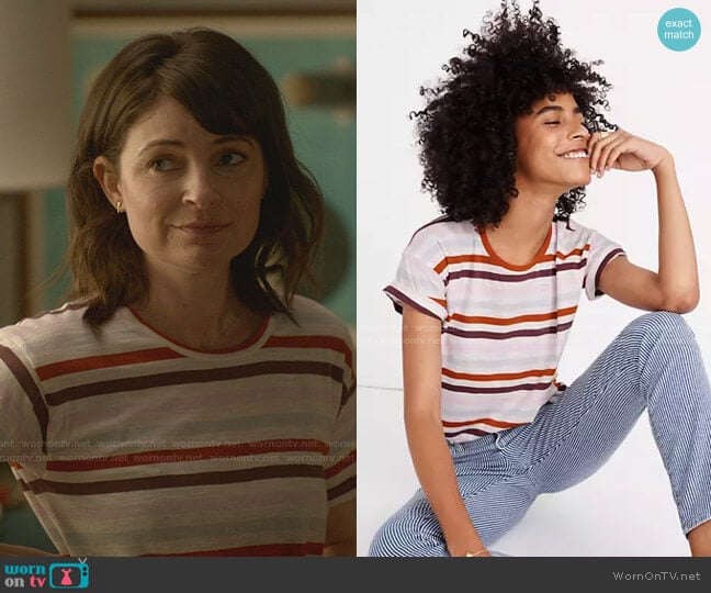 Whisper Cotton Crewneck Tee in Lennie Stripe by Madewell worn by Taylor Rentzel (MacKenzie Meehan) on Bull