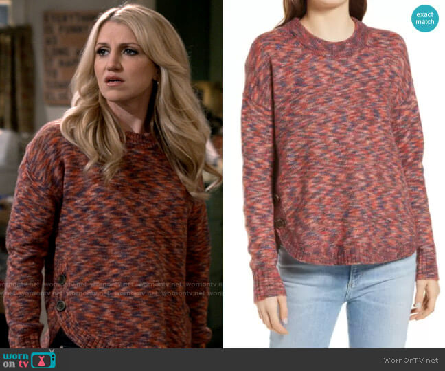 Madewell Space Dye Side Button Crewneck Sweater worn by Gina Dabrowski (Annaleigh Ashford) on B Positive