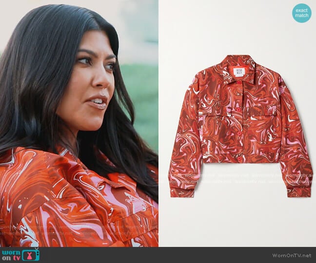 Club cropped printed shell jacket by Maisie Wilen worn by Kim Kardashian on Keeping Up with the Kardashians