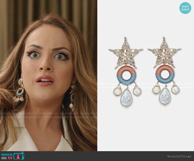 Crystal Embellished Star Drop Earrings by MaryJane Claverol worn by Fallon Carrington (Elizabeth Gillies) on Dynasty