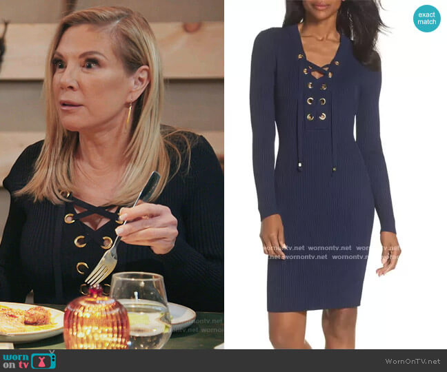 Lace-Up Rib Sweater Dress by Michal Michal Kors worn by Ramona Singer on The Real Housewives of New York City