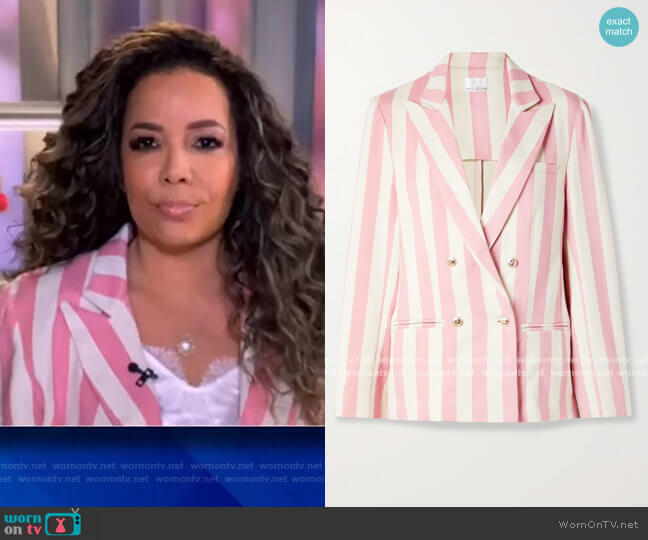 Chiara double-breasted striped cotton-twill blazer by Miguelina worn by Sunny Hostin on The View