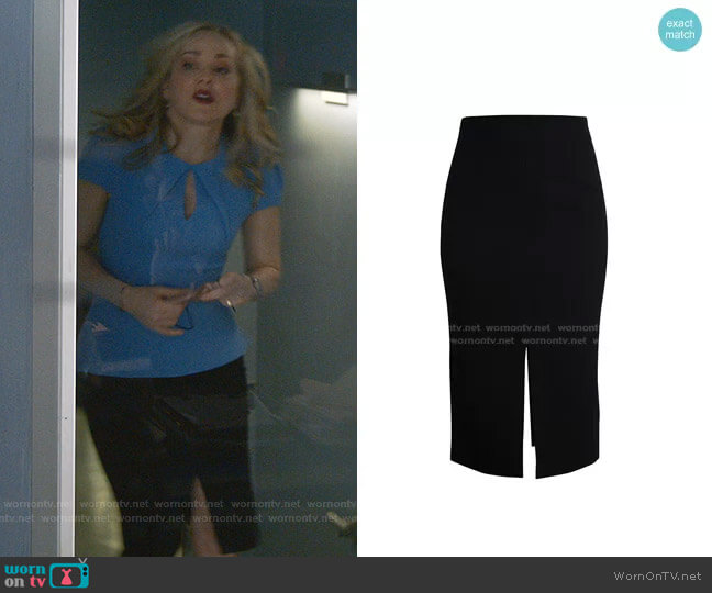 Moka Vented Wool Skirt by Roland Mouret worn by Marissa Morgan (Geneva Carr) on Bull