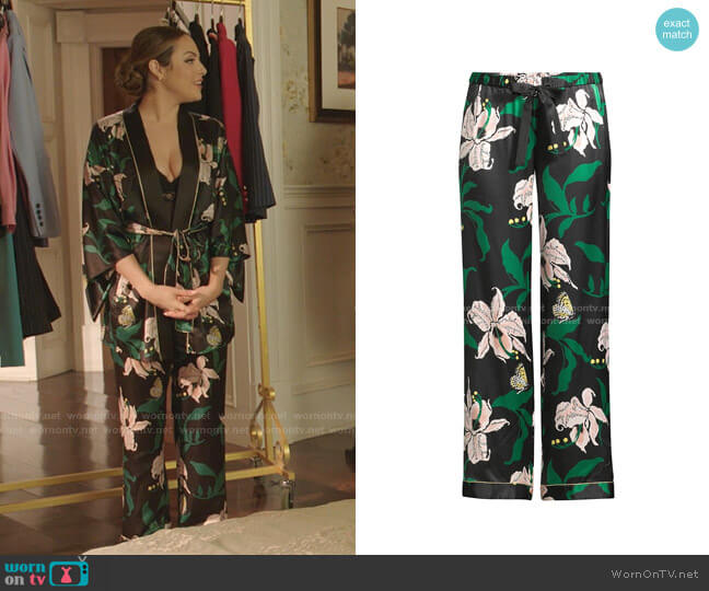 Chantal Lily Print Pajama Pants by Morgan Lane worn by Fallon Carrington (Elizabeth Gillies) on Dynasty