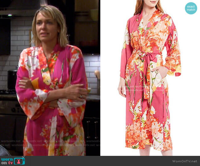 Painted Bouquet Satin Long Wrap Robe by N by Natori worn by Nicole Walker (Arianne Zucker) on Days of our Lives