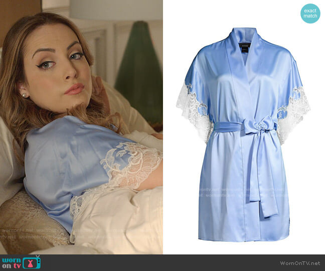 Lace-Trim Satin Robe by Natori worn by Fallon Carrington (Elizabeth Gillies) on Dynasty