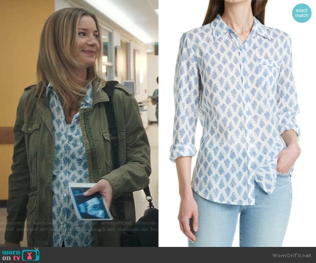 Print Cotton Button-Up by Nili Lotan worn by Nicolette Nevin (Emily VanCamp) on The Resident