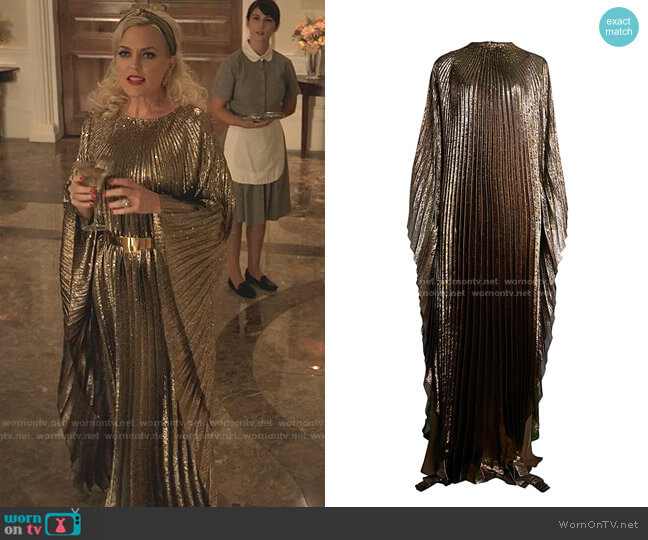 Metallic Lamé Pleated Caftan by Oscar de la Renta worn by Alexis Carrington (Elaine Hendrix) on Dynasty