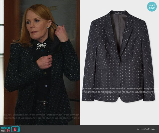 Black Polka Dot One-Button Cotton-Stretch Blazer by Paul Smith worn by Lisa Benner (Marg Helgenberger) on All Rise