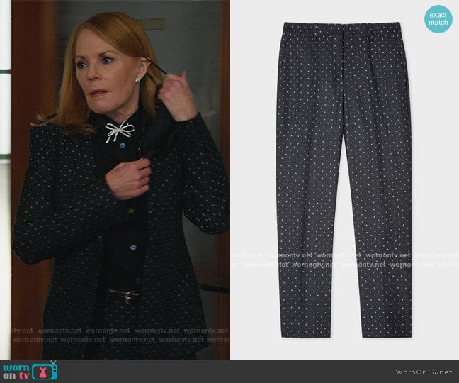 Slim-Fit Black Polka Dot Cotton-Stretch Pants by Paul Smith worn by Lisa Benner (Marg Helgenberger) on All Rise