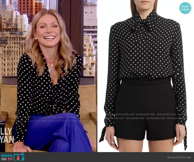 Polka Dot Silk Georgette Blouse by Valentino worn by Kelly Ripa on Live with Kelly and Mark