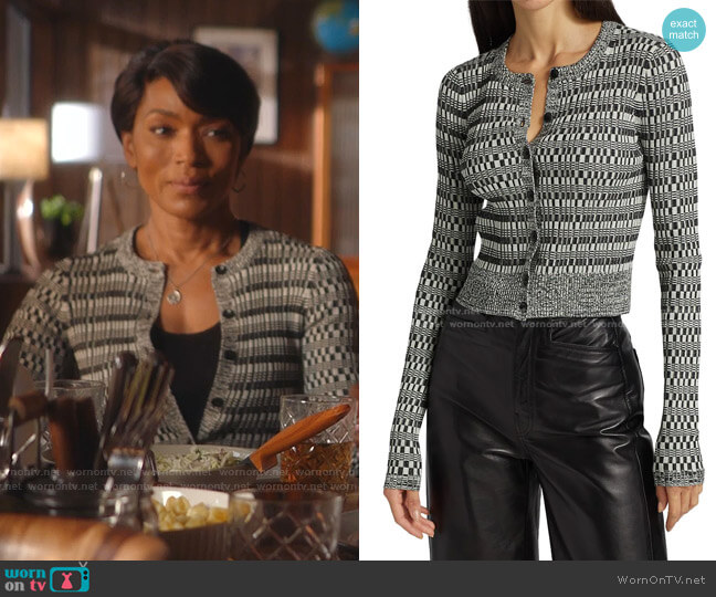 Mini Geo Ribbed Cropped Cardigan by Proenza Schouler White Label worn by Athena Grant (Angela Bassett) on 9-1-1