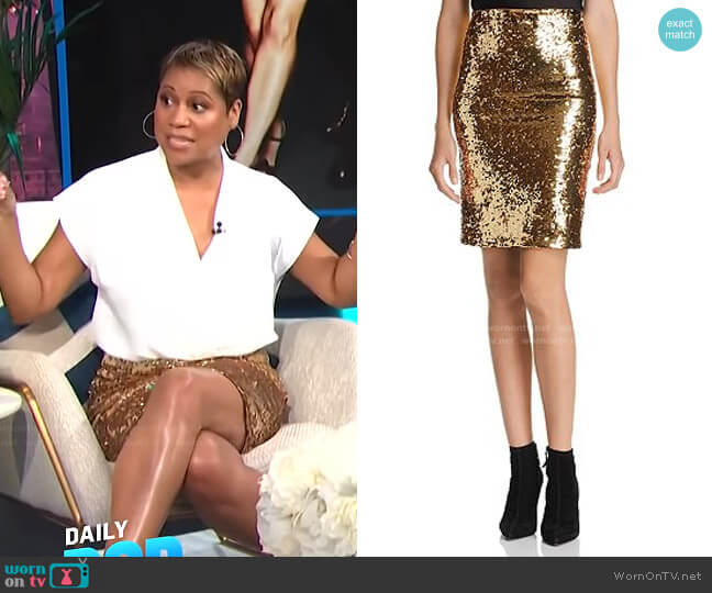 Ramos Sequin Pencil Skirt by Alice + Olivia worn by Monique Kelley on E! News