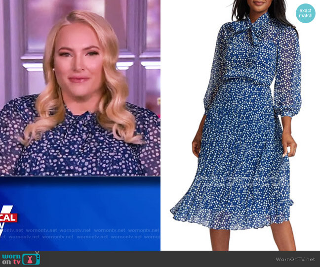 Mini-Print Bow-Neck A-Line Dress by Rickie Freeman for Teri Jon worn by Meghan McCain on The View