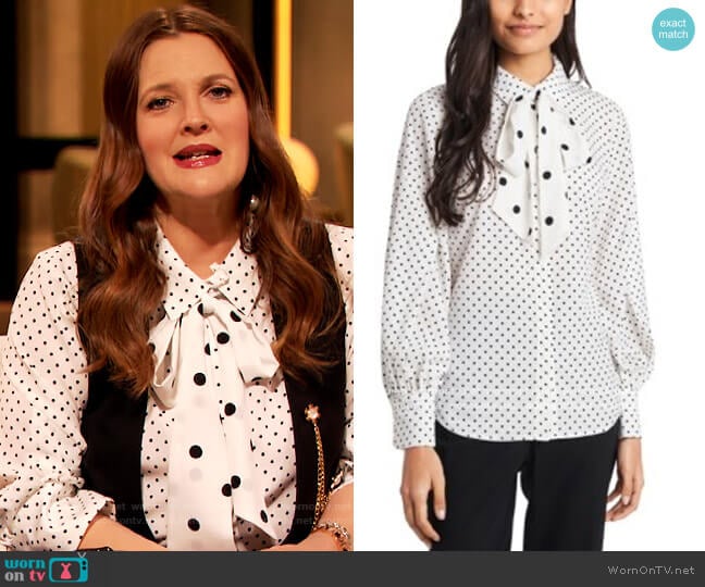 Camille Bow Neck Blouse by Riley & Rae worn by Drew Barrymore on The Drew Barrymore Show