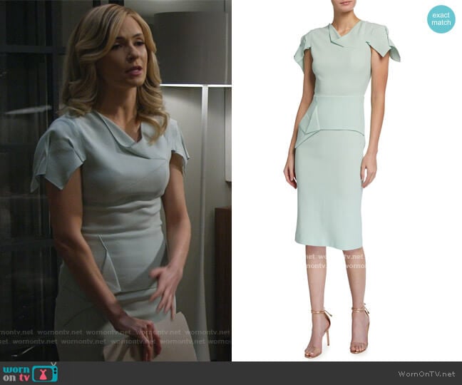 Vernon Asymmetric Wool Crepe Sheath Dress by Roland Mouret worn by Amy Quinn (Lindsey Gort) on All Rise