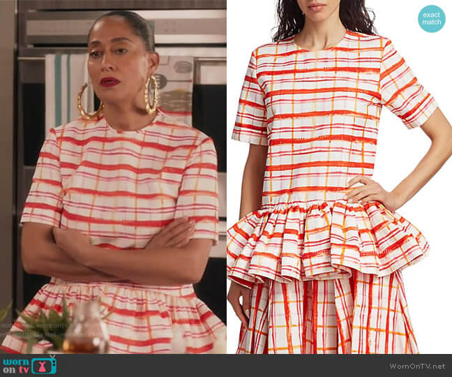 Drop Waist Peplum T-Shirt by Rosie Assoulin worn by Rainbow Johnson (Tracee Ellis Ross) on Black-ish