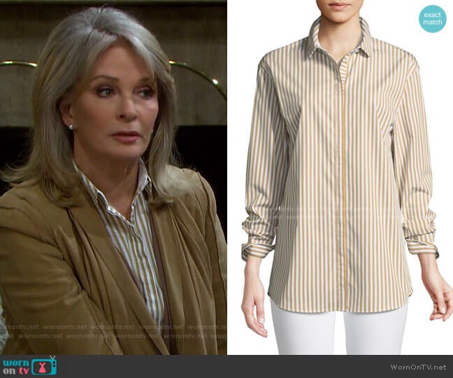 Sabira Saxony Striped Blouse by Lafayette 148 New York worn by Marlena Evans (Deidre Hall) on Days of our Lives