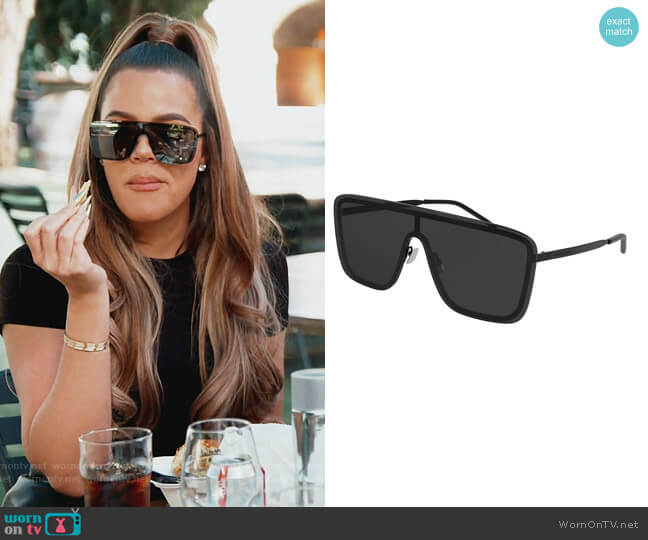 Mask Shield Mirrored Sunglasses by Saint Laurent worn by Khloe Kardashian  on Keeping Up with the Kardashians