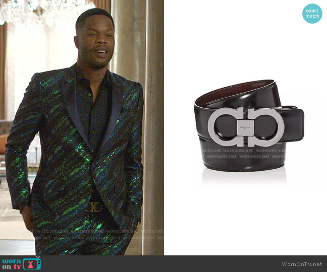 Double Gancini Buckle Reversible Leather Belt by Salvatore Ferragamo worn by Jeff Colby (Sam Adegoke) on Dynasty