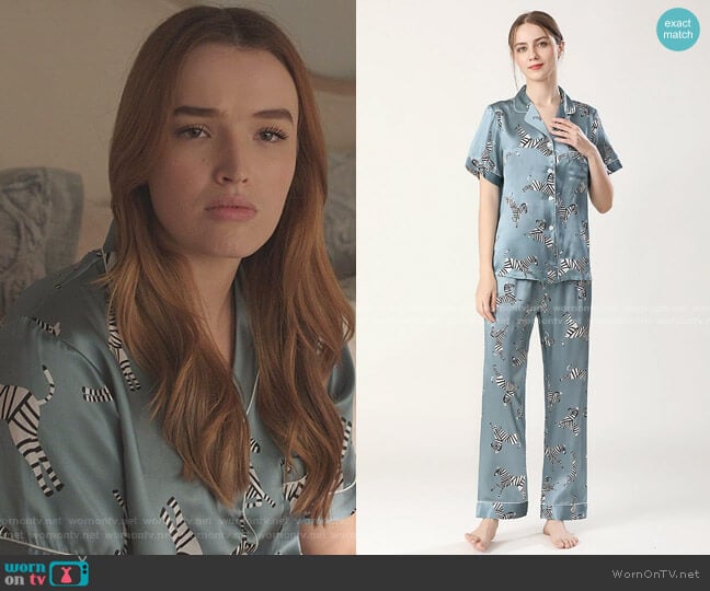 Silk Pajama Set Short Sleeve Zebra Silk Pjs by Slipintosoft worn by Kirby Anders (Maddison Brown) on Dynasty