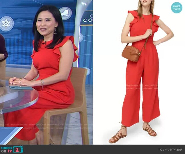 Sleeveless Ruffle Crepe Jumpsuit by J. Crew worn by Vicky Nguyen on Today