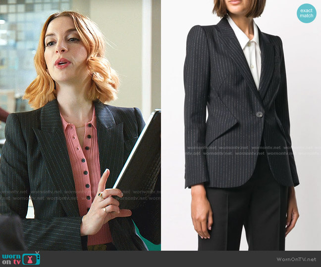 WornOnTV: Lauren’s pink ribbed top and pinstripe blazer on Younger ...