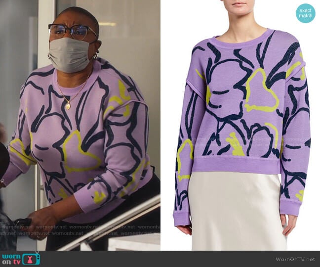 Eileen Squiggle Intarsia Knit Sweater by Tanya Taylor worn by Henrietta Wilson (Aisha Hinds) on 9-1-1