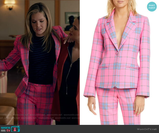 Waverly Pink Plaid Blazer and Pants by Tanya Taylor worn by Sutton (Meghann Fahy) on The Bold Type