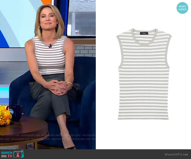 Striped Ribbed Shell Top by Theory worn by Amy Robach on Good Morning America