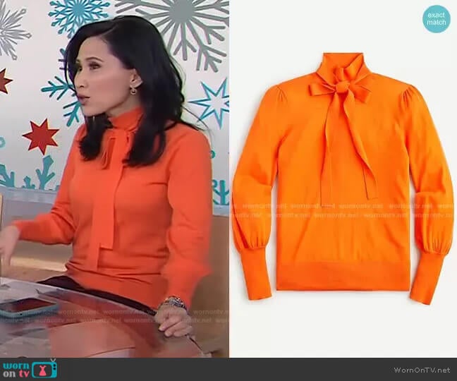 Tie-neck turtleneck sweater by J. Crew worn by Vicky Nguyen on Today