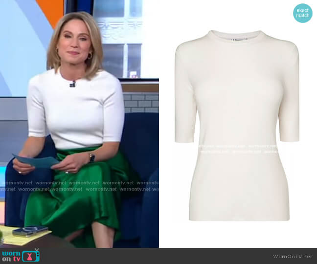 WornOnTV: Amy’s white top and green midi skirt on Good Morning America ...