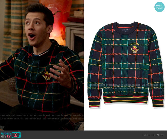 Tommy Hilfiger Plaid Crewneck Sweater in Sky Captain / Multi worn by EJ (Matt Cornett) on High School Musical The Musical The Series