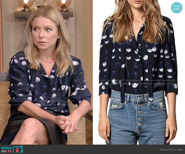 Touch Polka-Dot-Printed Silk Tunic by Zadig & Voltaire worn by Kelly Ripa  on Live with Kelly & Ryan