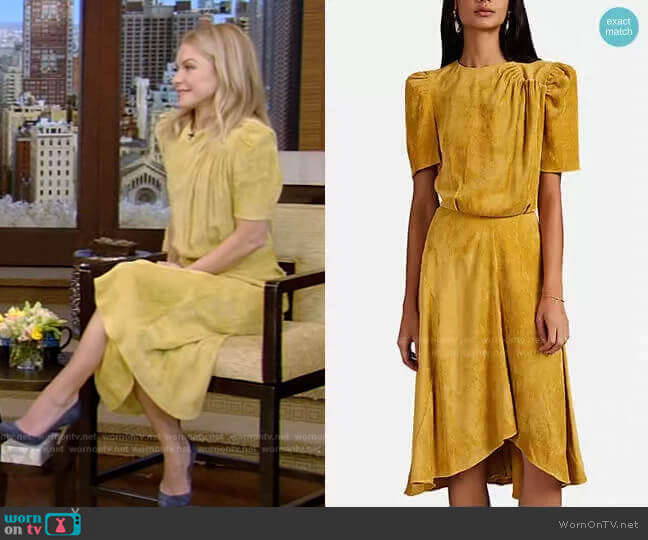 Ulia Pleated Corduroy Dress by Isabel Marant worn by Kelly Ripa on Live with Kelly and Ryan