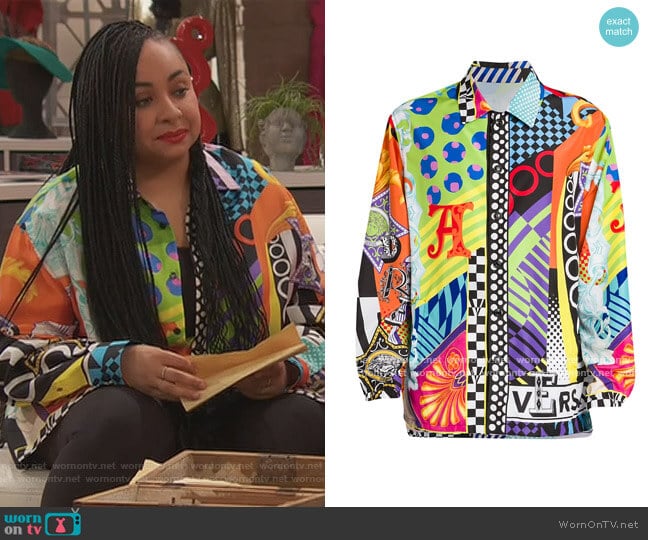 Multicolor Mixed Print Silk Shirt by Versace worn by Raven Baxter (Raven-Symoné) on Ravens Home