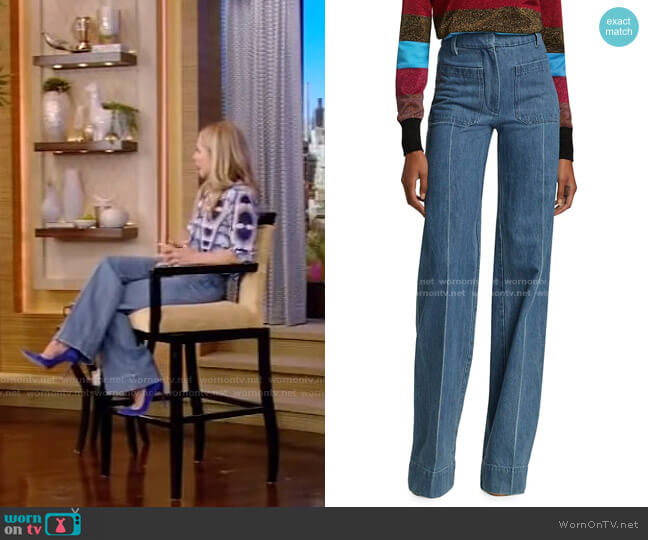 High-Waisted Patch Pocket Jeans by Victoria Beckham worn by Kelly Ripa  on Live with Kelly & Ryan