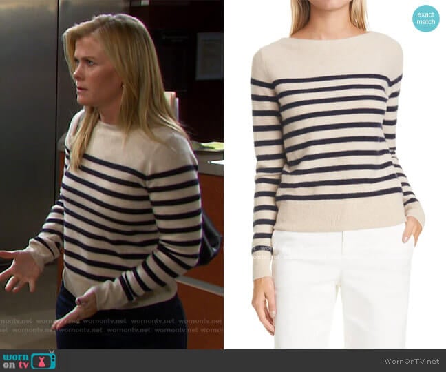 Breton Boat Neck Stripe Cashmere Sweater by Vince worn by Sami Brady (Alison Sweeney) on Days of our Lives