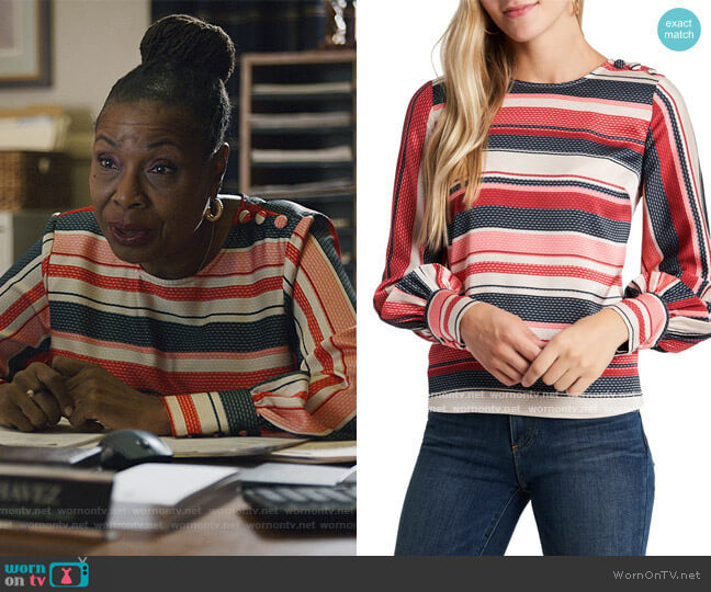 Gala Stripe Button Shoulder Blouse by Vince Camuto worn by Joyce Guy on The Good Girls