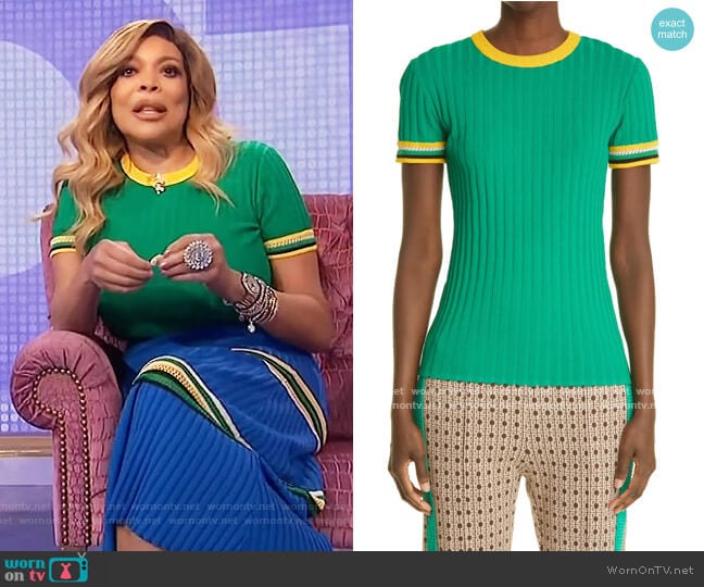 Saint Ann Rib Short Sleeve Sweater by Wales Bonner worn by Wendy Williams  on The Wendy Williams Show