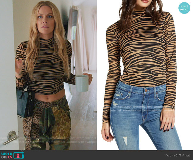 Jett Tiger Stripe Mock Neck Knit Top by Wayf worn by Leah McSweeney on The Real Housewives of New York City