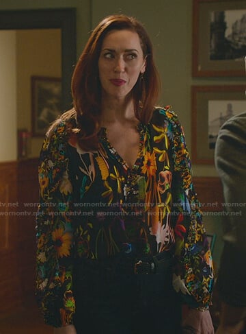 Abigail’s black floral top on Good Witch